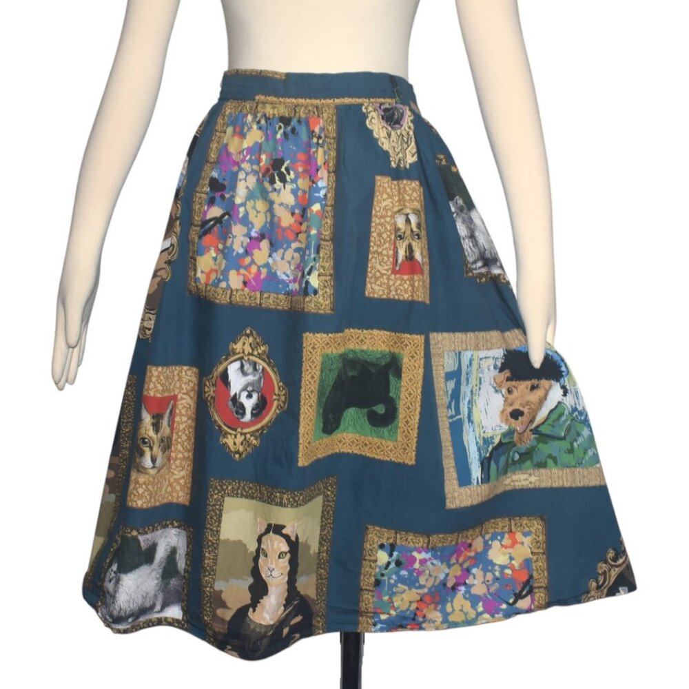 Modcloth Rare Charming Cotton Skirt With Pockets In Pet Portraits Art 1X
